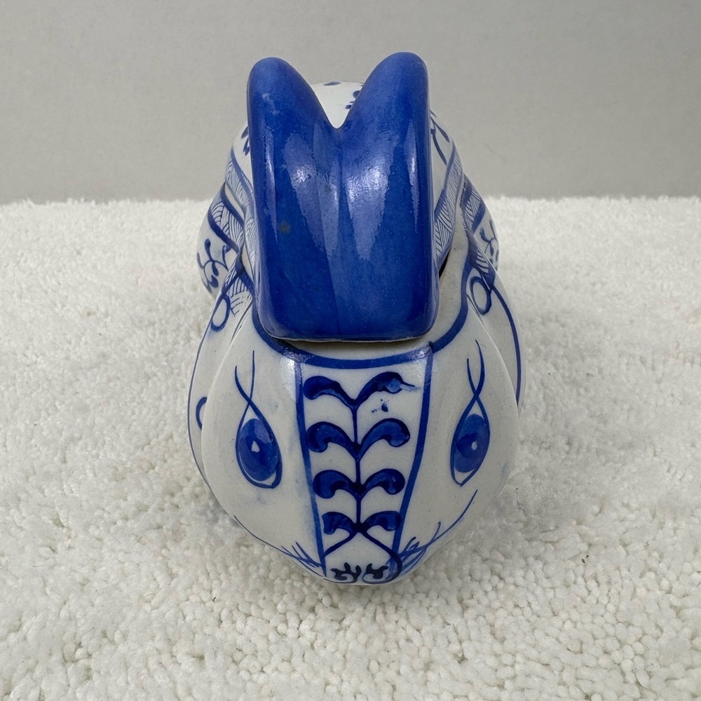 Vintage Blue and White Lidded Ceramic Rabbit.